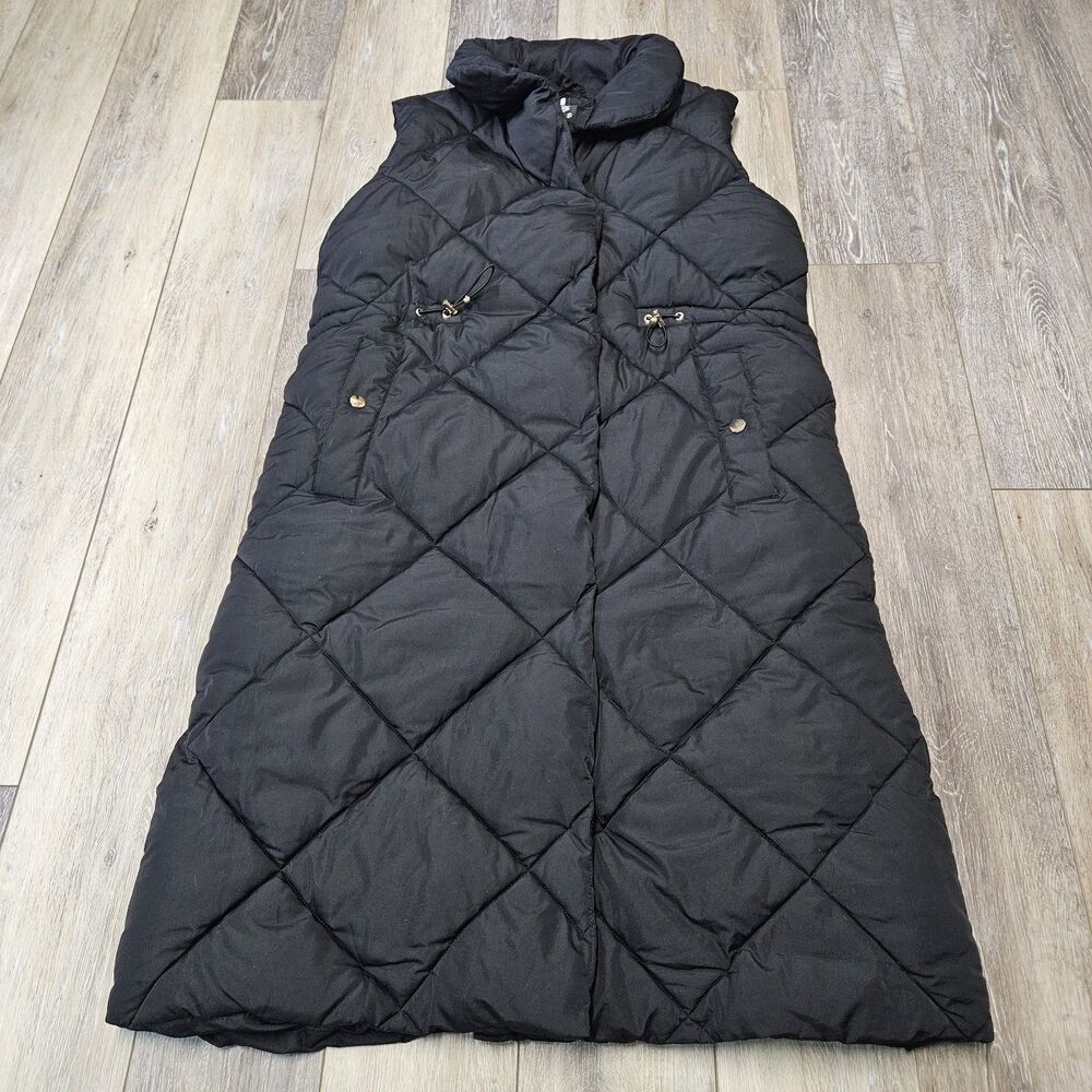 Saint & Sinner Penguin Puffer Longline Quilted Vest Black Women's Large Pockets
